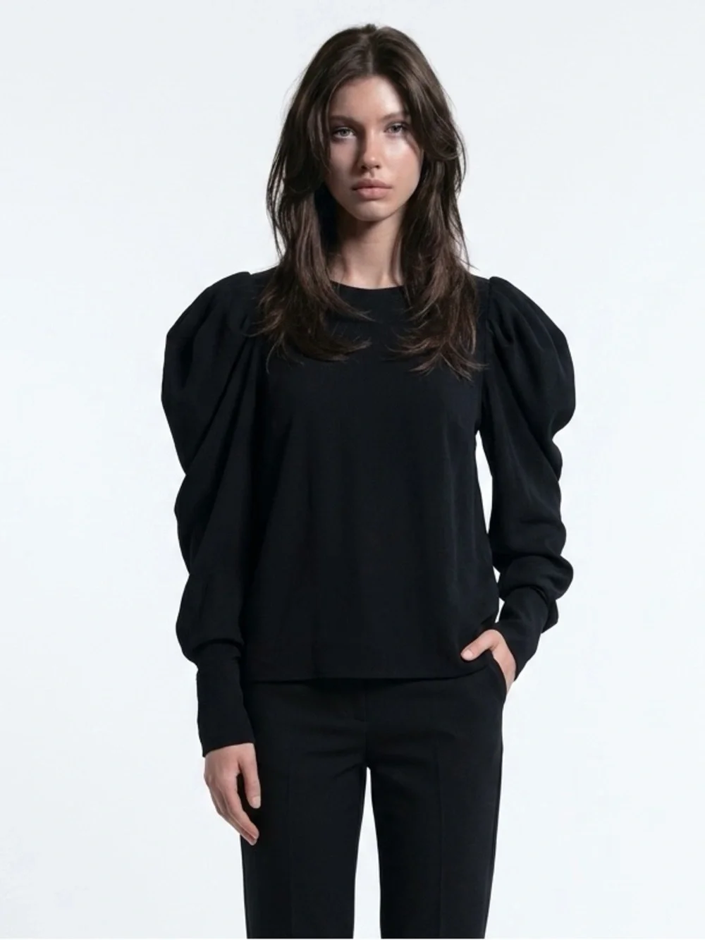 H&M Black Puff Sleeve Blouse Size Medium - Picture 1 of 8